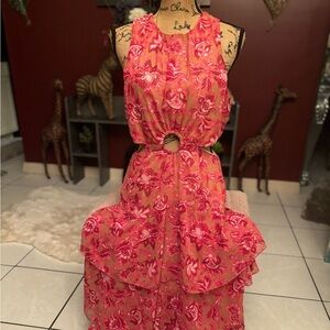 SHEIN Pink Floral Kids Dress with Cut-Out